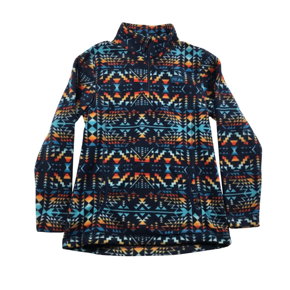 Powder River Outfitters Womens Blue Southwestern Aztec Fleece Quarter Zip Medium